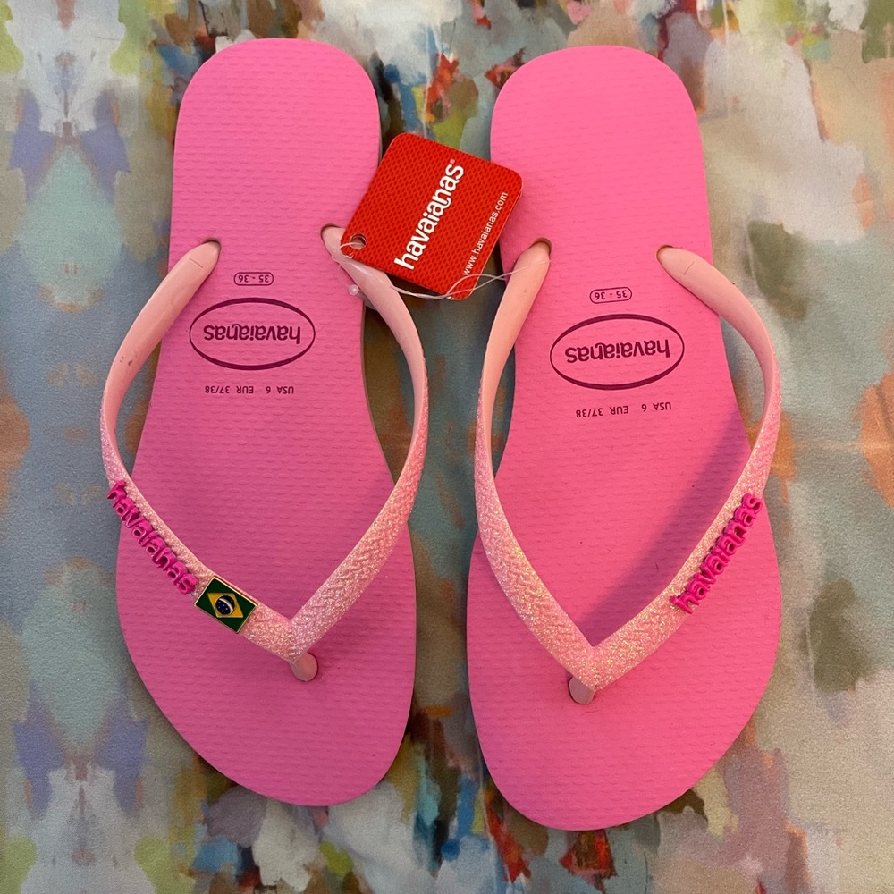 NEW WITH TAGS pink havaianas with sparkle straps - limited edition! NWT
